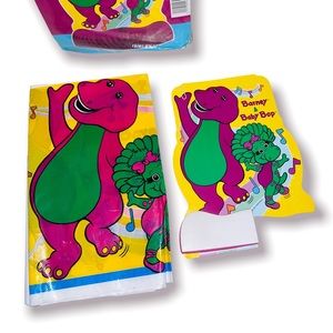 Vtg 90’s Barney Baby Bop Table cloth AND Honeycomb Centerpiece 1992